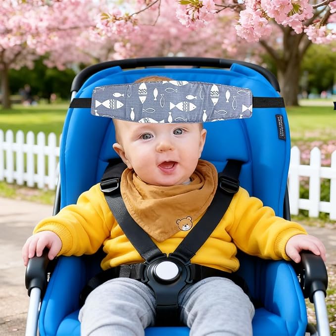 4 Pcs Baby Car Seat Head Support Toddler Infant Head Support Neck Relief Strap Headrest Sleeping Traveling for Kids Children Child Baby(Waves, Fish Bone, Little Fish, Cloud)
