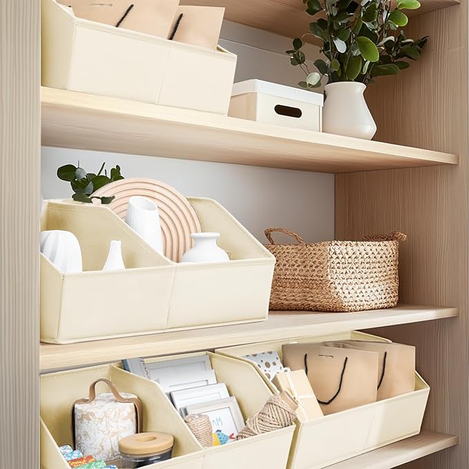 Closet Organizers and Storage Bins - 4 Pack Collapsible Divided Trapezoidal Cube Storage Bins Baskets For Organizing Clothes Blankets,Toys, Books, Towels(Beige)