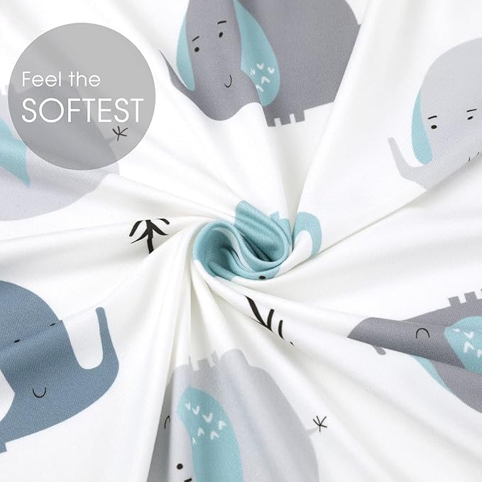 Stretchy Ultra Soft Jersey Knit Fitted Crib Sheets Set 2 Pack,Fits All Standard Crib Mattress Pads, Cute Eelephant for Girls and Boys