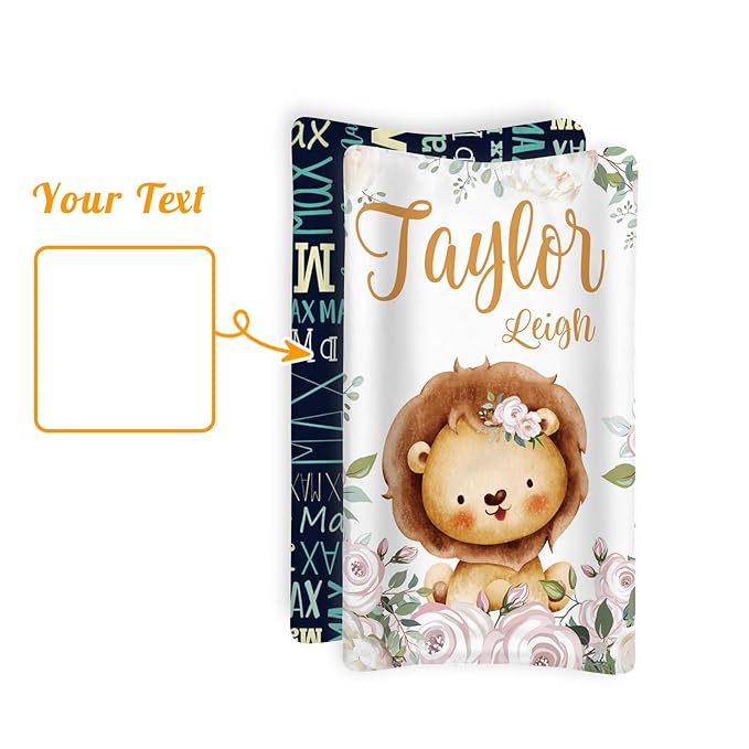 Custom Changing Pad Cover Set - Jersey Knit Ultra Soft Unisex Waterproof Diaper Changing Table Covers with Personalized Name for Baby Boys Girls - Comfy Cozy 2 Pcs Set Style09