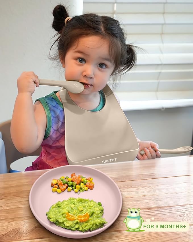 Qyeejong Toddler Plates with Suction 2 Pcs, BPA Free Silicone Suction Plates for Baby Toddler Kids, Baby Dinner Dishes Stick & Stay, Microwave & Dishwasher Safe