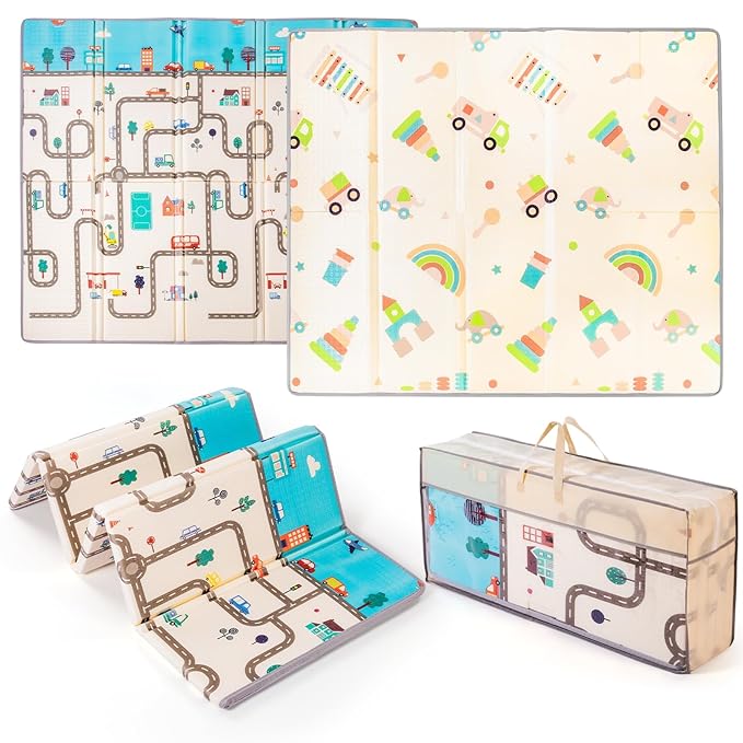 Baby Foam Play Mat 79x71 | 0.8Inch Thick Foldable Baby Foam Playmat | Waterproof Playmat for Toddler Crawling | Reversible XPE Large Floor Playroom Play Mats for Kids