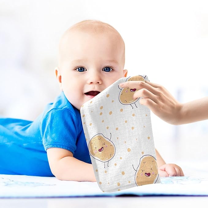 vvfelixl Baby Muslin Washcloths Kawaii Potatoes Baby Burp Cloths Cotton Baby Face Towel for Newborn Infants Boys Girls Soft and Absorbent 11.8 X 11.8 in, 3 Pack