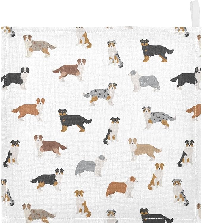 vvfelixl Baby Cotton Washcloths Australian Shepherd Dog Infants Bath Towel for Unisex Face Towels for Newborn, Natural Baby Wipes Delicate Skin, 11.8 X 11.8 inch, one sizex3