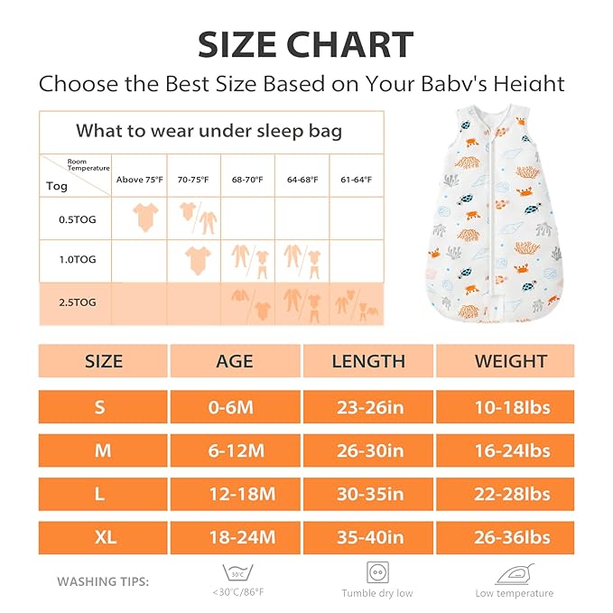 Mosebears Sleep Sack Baby Winter Wearable Blanket with 2-Way Zipper,2.5 TOG Cotton Sleep Sack Unisex (Ocean Animal, 12-18 Months)