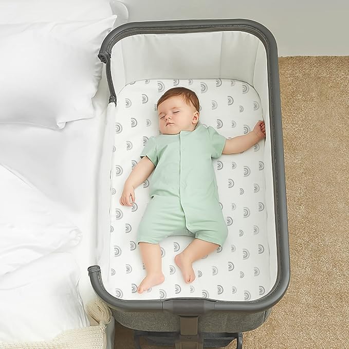 Bassinet Sheet Set 2 Pack Fitted Bassinet Sheets for Baby Boy Girl, Fit for Baby Delight, ANGELBLISS, Mika Micky, Milliard, MiClassic, Dream On Me, Baby Joy Bedside Sleeper, Rainbow