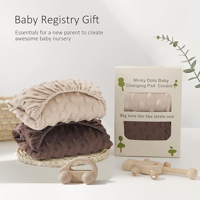 Susurration 2Pack Changing Pad Covers Super Soft Minky Dots Plush Changing Table Covers 33x17x7in Breathable Changing Pad Sheets for Unisex Baby Girls and Boys (Beige&Brown)