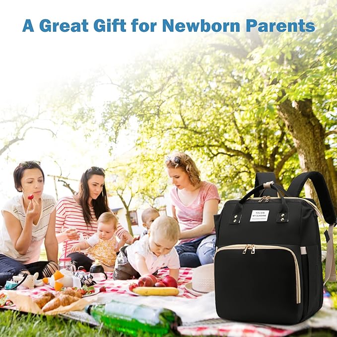 Diaper Bag Backpack with Changing Station, Nappy Baby Bags with Portable Changing Pad, 900D Waterproof Multi-Function Travel Portable Mommy Bag, Black