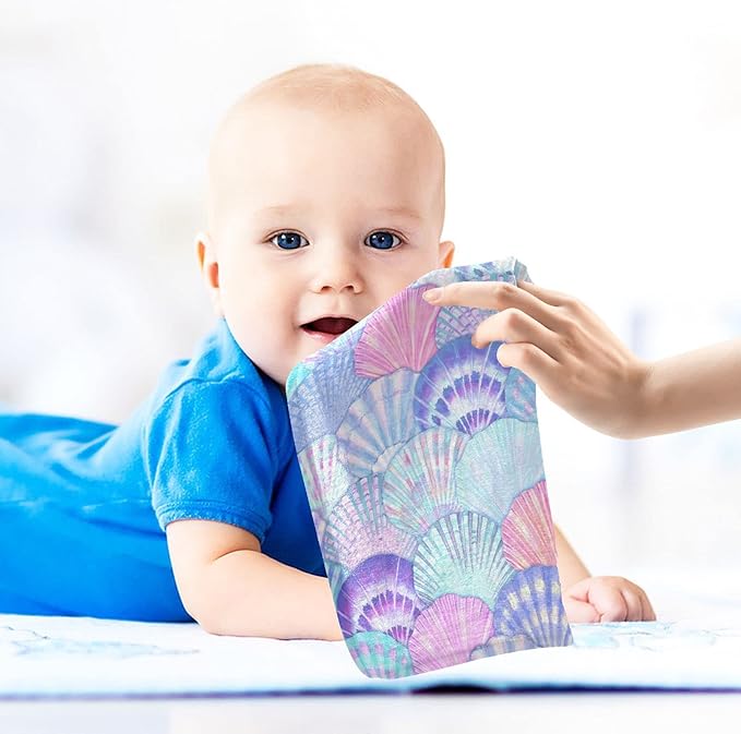 vvfelixl Baby Washcloths Cotton Sea Shell Mermaid Scales Baby Muslin Washcloths Ocean Soft Baby Face Towel for Newborn Infants Baby Wipes, 11.8 X 11.8 Inch, 5 Pack Pink