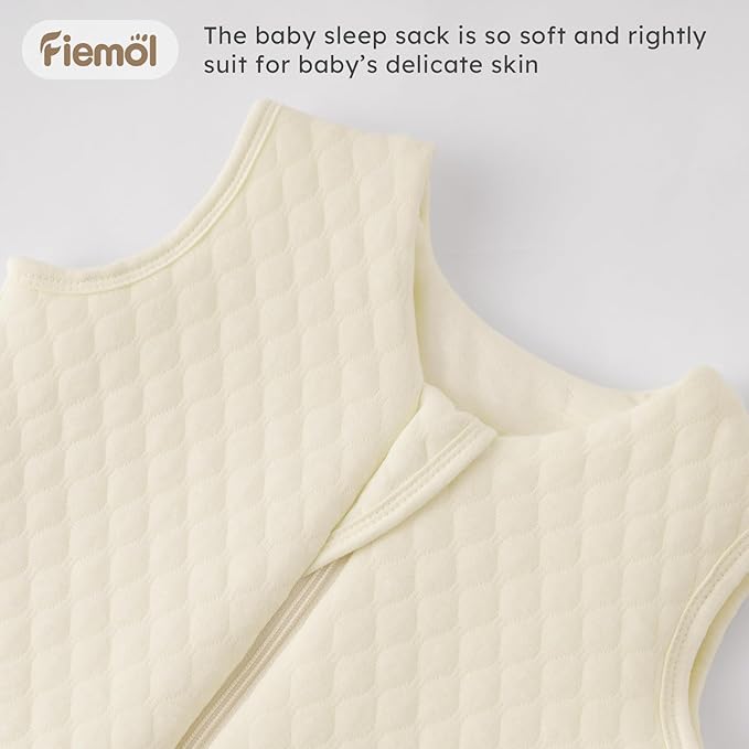 FIEMOL Baby Sleep Sack 6-12 Months 2.5 TOG, Winter Cotton Sleeping Sack Newborn and Infant, Warm Quilted Baby Wearable Blanket, Sleeping Bag with 2-Way Zipper Beige 1 Pack