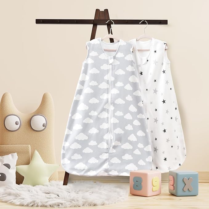 PHF Warm Micro-Fleece Baby Sleep Sack 12-18 Months, Soft Baby Wearable Blanket, 2-Way Zipper Sleeping Bags, 2 Pack Comfy Toddler Sleeping Sack for Boys, Large Size, Clouds