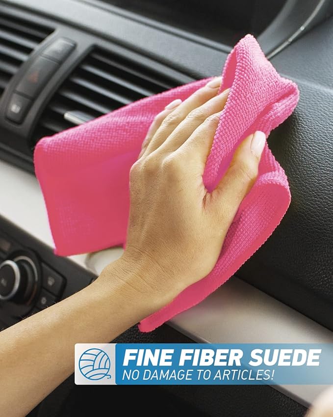 WEAWE Microfiber Cleaning Cloth-50Pcs (13x13 inch) Ultra Soft Highly Absorbent Rags, Reusable and Lint Free Cleaning Towels for Housekeeping-Machine Wash (HotPink)