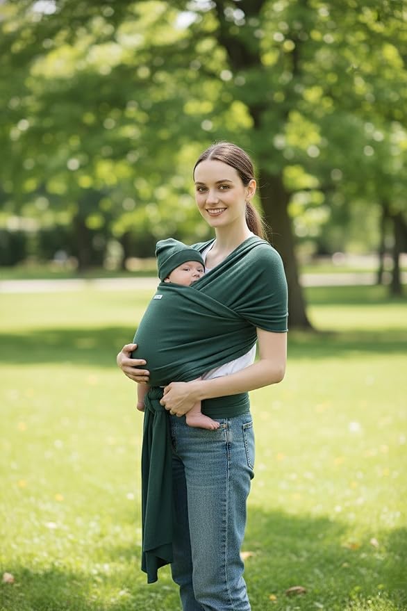 Baby Wrap Carrier for Newborns to Toddlers (8-35 lb), Modal Soft-Stretch Sling, Breathable All-Season, Quick Tie with Center Marker, Machine Washable Green