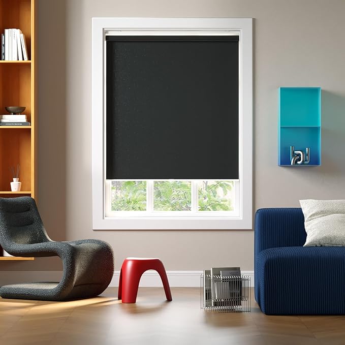 Cordless Roller Shades Blackout Blinds for Windows Room Darkening Rolled Up Shades with Spring System, UV Protection Window Shades Door Blinds for Home and Office (White, 48" W x 72" H)