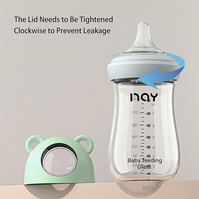 yanyoyo Natural Glass Baby Bottle for Breastfeeding Babies, 8oz Anti-Colic Baby Bottle with Natural Response Nipple(M), Clear, Wide Neck, 2 Pack, 3 Months+