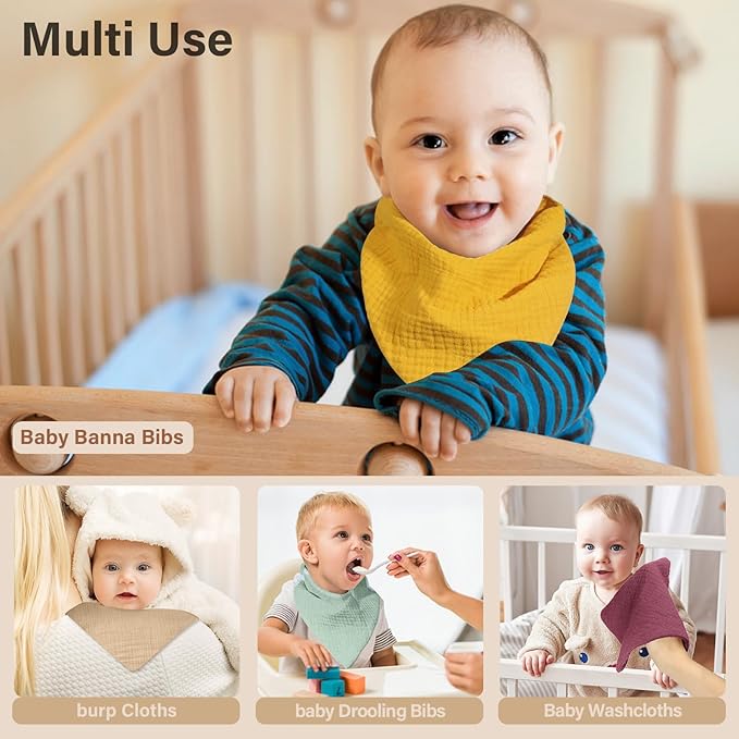 NISXABEBE Muslin Baby Bibs,Soft Triangular Baby Bandana Drool Bibs for Baby Boy Girl,Solid Colors Bib for Drooling Teething