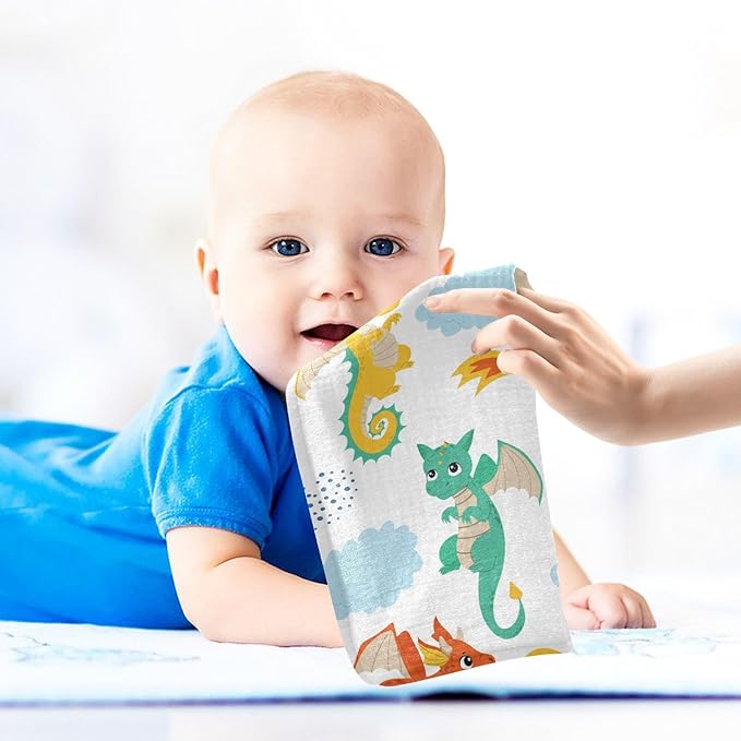 vvfelixl Flying Dragons Baby Burp Cloths Baby Muslin Washcloths for Boys Girls Cotton Baby Face Towel for Newborn Infants Soft and Absorbent 11.8 X 11.8 in, 5 Pack