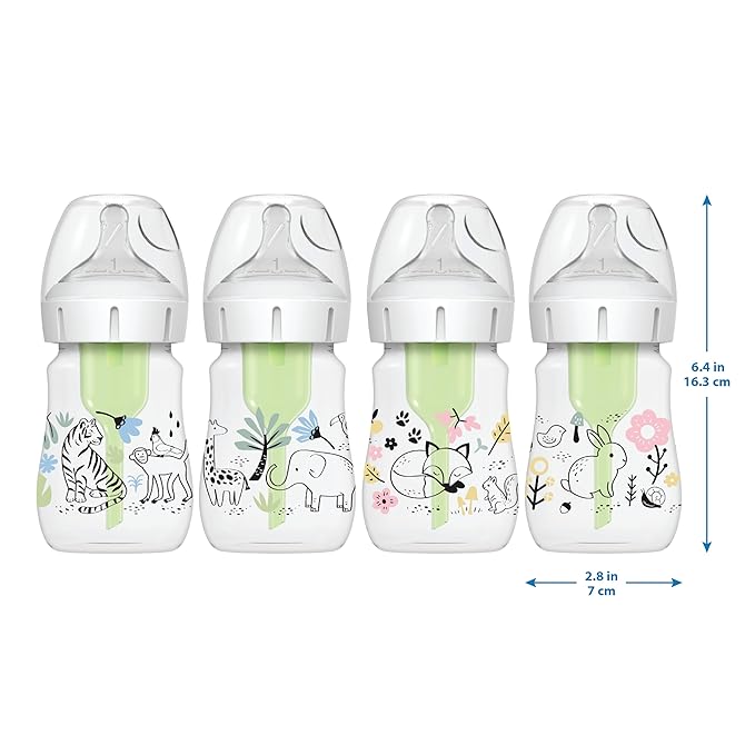 Dr. Brown’s Natural Flow Anti-Colic Options+ Wide-Neck Baby Bottle Designer Edition Bottles, Jungle Decos, 5 oz/150 mL, Level 1 Nipple, 2 Count, 0m+ (Pack of 6)