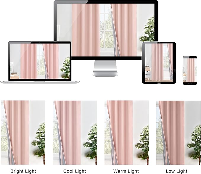 XWZO 100% Blackout Curtains 2 Panels with Tiebacks- Heat and Full Light Blocking Window Treatment with Black Liner for Bedroom/Nursery, Grommet Top, Blush Pink, W52 x L63 Inches Long, Set of 2