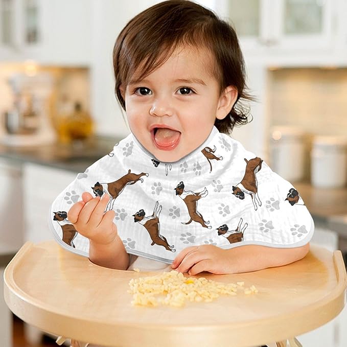 Qinllo 2 Pack Muslin Burp Cloths Boxer Dogs White Cotton Baby Burp Cloths Ultra Absorbent and Soft Spit Up Rags for Newborn Must Haves 22x11 Inch