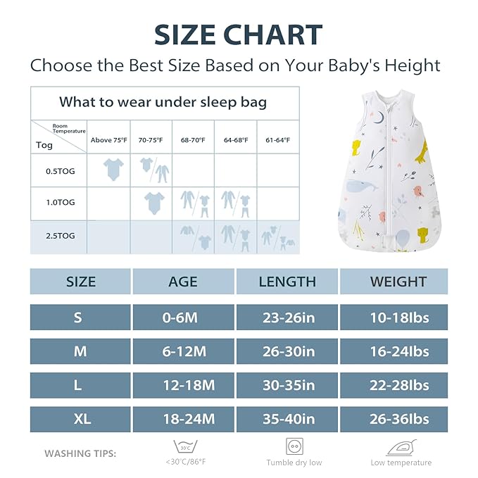 Mosebears Sleep Sack Baby Winter Wearable Blanket with 2-Way Zipper,2.5 TOG Cotton Sleep Sack Unisex (2 Pack, 12-18 Months)