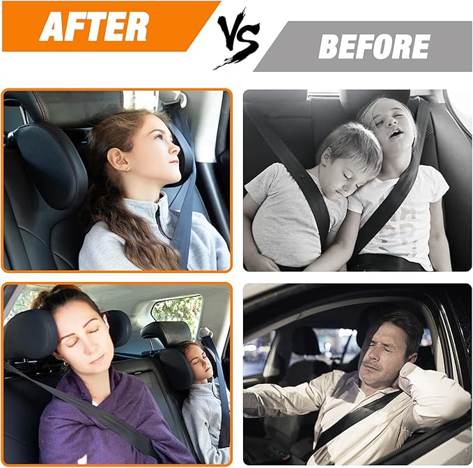 Car Seat Headrest Pillow, 360° Adjustable Car Seat Head Neck Support Rest Cushion, Travel Car Sleeping Pillow for Kids Adults-Beige