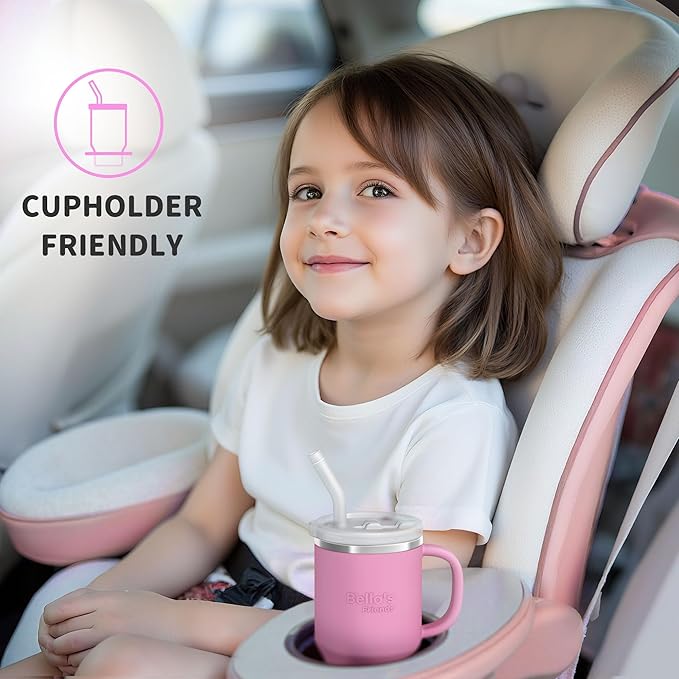 Bella's Friends Handy Mini Tumbler – Adorable 9 oz Toddler Sippy Cup, Stainless Interior & Silicone Body, Leak‑Proof, Dishwasher Safe, Gift for 1-3 Years Old Girls & Boys, 2 Pack, Lilac & Peony