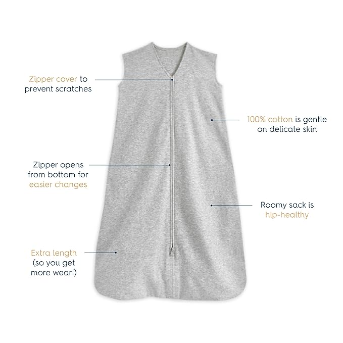 HALO Sleepsack Wearable Blanket 100% Cotton, Heather Grey, Small