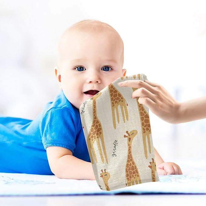 vvfelixl Baby Muslin Washcloths Giraffe Safari Print Baby Burp Cloths Cotton Baby Face Towel for Newborn Infants Boys Girls Soft and Absorbent 11.8 X 11.8In, 3 Pack