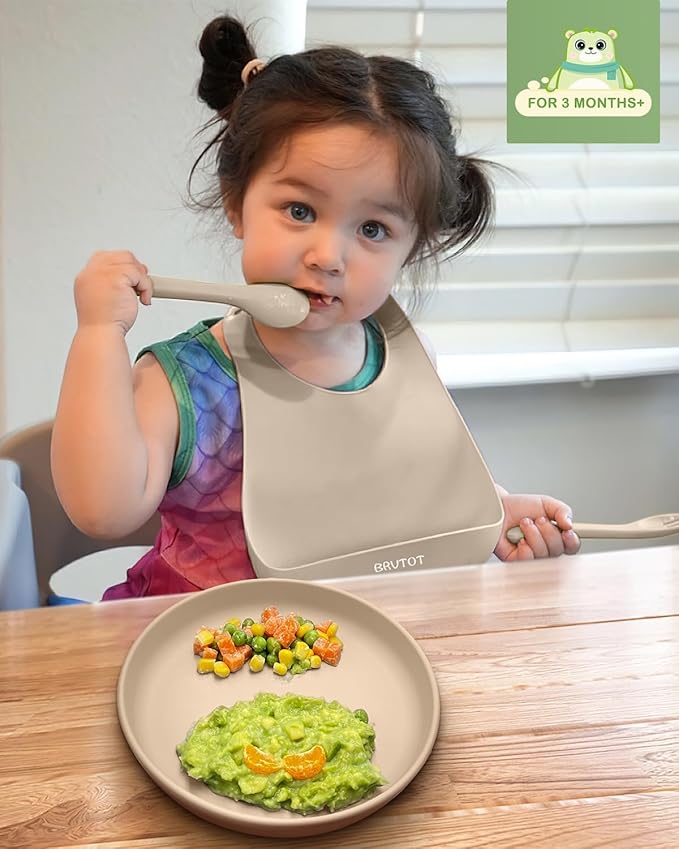 Qyeejong Classic Toddler Plates with Suction 2 Pcs, BPA Free Silicone Baby Suction Plates, Stick Dinner Dishes for Baby Toddler Kids, Dishwasher Safe, Stackable