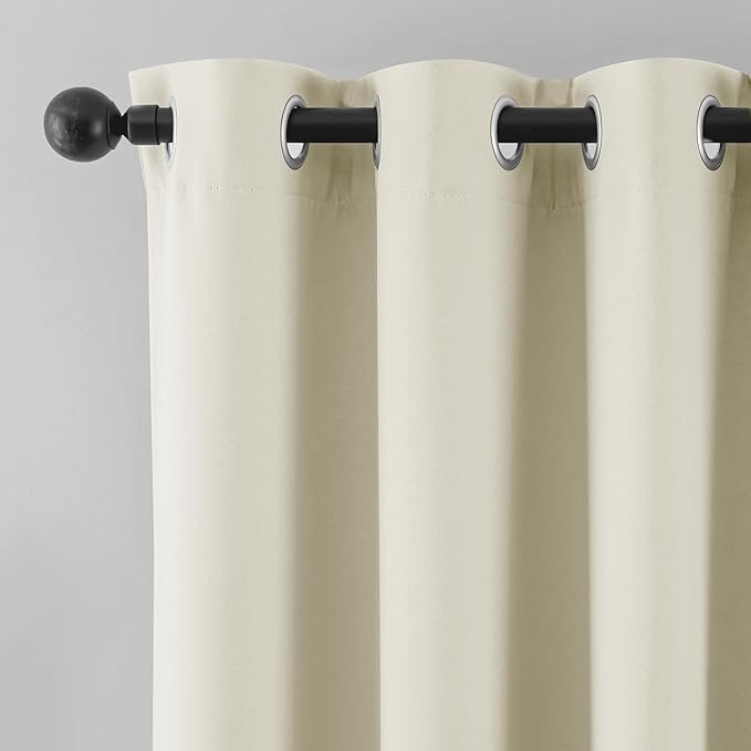 Beauoop Cream 100% Blackout Curtains 63 Inch Long 2 Panels for Bedroom Living Room Solid Room Darkening Thermal Insulated Soundproof Energy Saving Grommet Top Window Treatment Drapes,52x63 2 Set