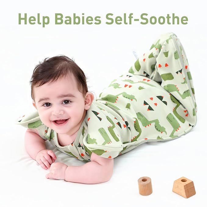 Premium Soft Cotton Swaddle Blanket Sleep Sack Arms Up Design 2 Packs 3-6 Months, Hands Up 3-Way Transitions to Arms-Free Wearable Sleeping Sack Bag for Baby Boys Girls Snug Fit Calms Startle Reflex
