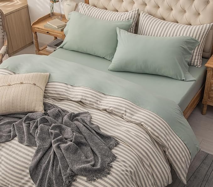 PURE ERA Jersey Knit 3pcs Bed Sheet Set 100% T-Shirt Cotton Super Soft Comfy Breathable Fits Mattress Up to 15" Extra Deep Pocket (Solid Sage Green, Twin XL)