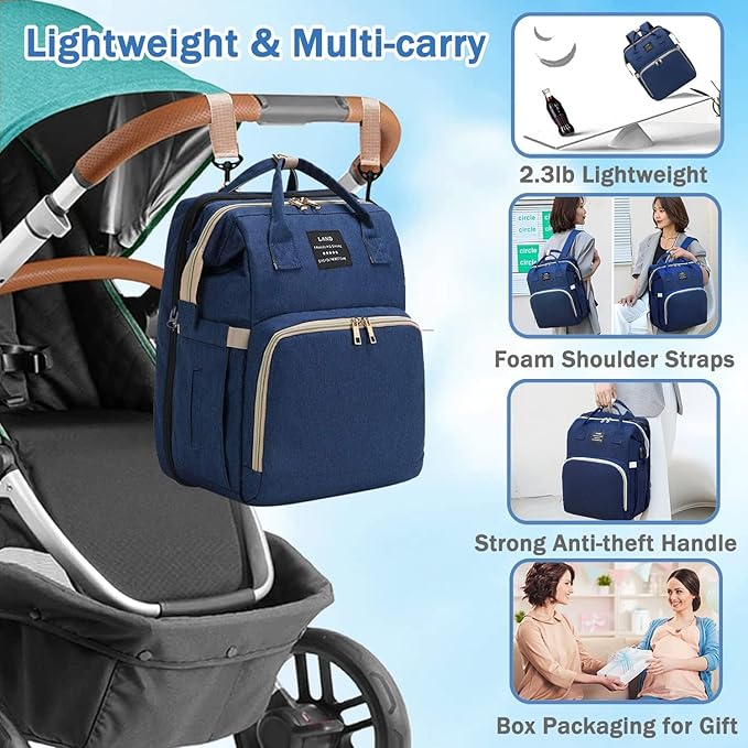 Baby Diaper Bags with Changing Station,900D Oxford Waterproof Diaper Bag Backpack for Moms Dads with USB Charging Port,Large Capacity Baby Essentials(Ungrade Blue)