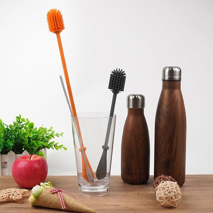 LeMuna Silicone Bottle Brush Set - Silicone Straw Brush for Narrow Neck, Hydro Flask, Sports Bottle & Glassware