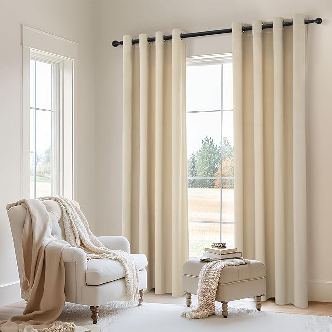 Topfinel 94 Inches Length Custom Ceiling Beige Cream Blackout Curtains,Soft Velvet Room Darkening Soundproof Curtains,Modern Decorative Thick Elegant Tan Curtains 52" X 94" for Living Room 2 Panels