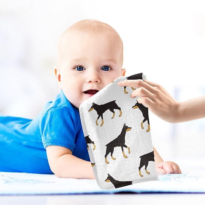 vvfelixl Colored Doberman Dog Baby Burp Cloths Baby Muslin Washcloths for Boys Girls Cotton Baby Face Towel for Newborn Infants Soft and Absorbent 11.8 X 11.8 in, 5 Pack