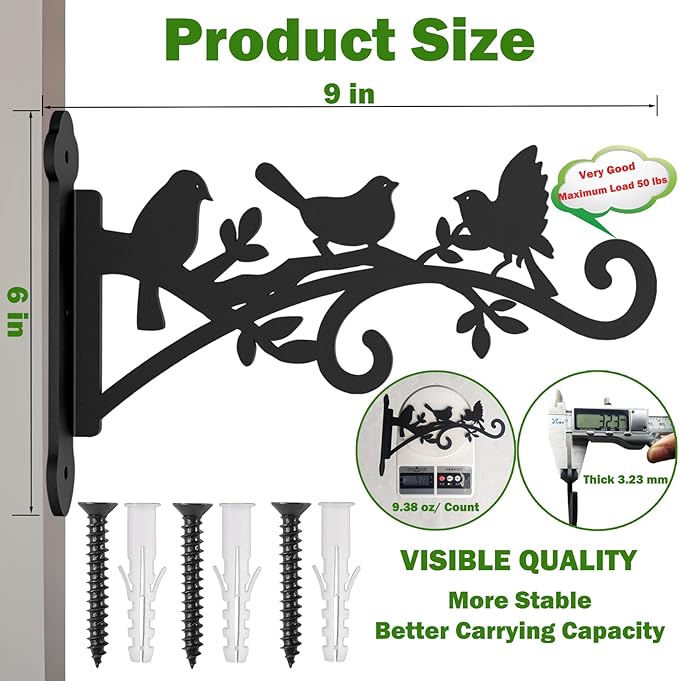 2 Pack Hanging Plant Hanger Outdoor 9-in Hanging Basket Wall Hooks - Heavy Duty Metal Plant Bracket Hook for Flower Baskets,Bird Feeder,Lantern