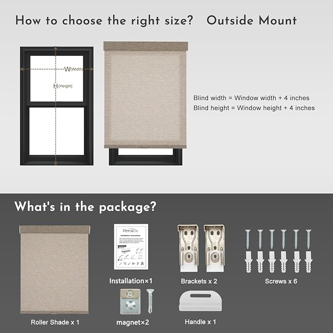 Persilux Light Filtering Roller Shades for Window Blinds,Cordless,Linen Fabric,Thermal Insulated Fabric UV Protection Shades for Home,Office,Bedroom,Door,Light Filtering-Light Brown,22" W X 72" H
