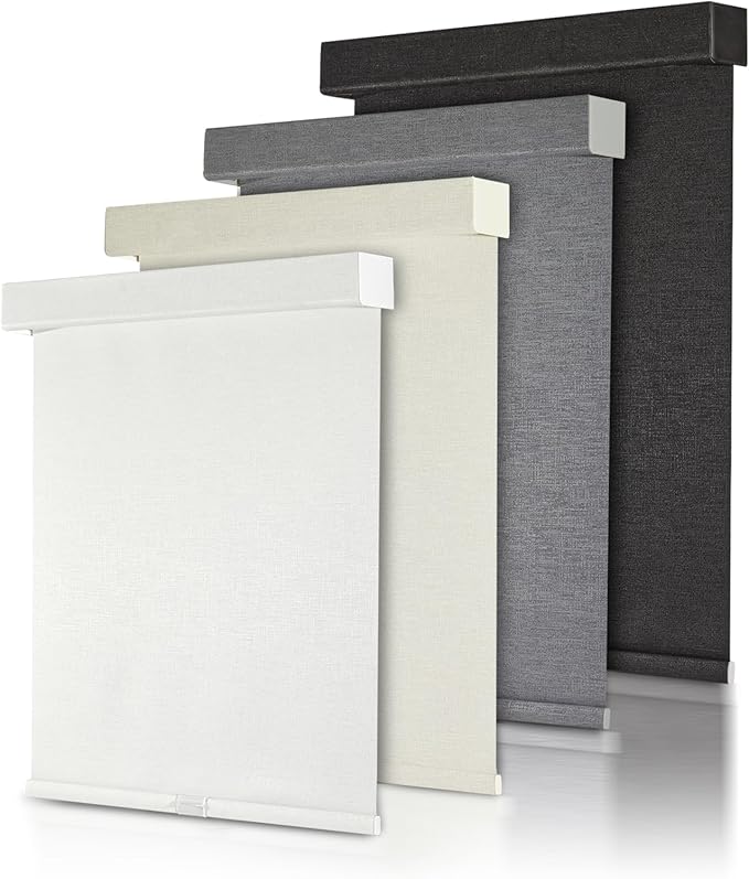 Persilux Custom Size Blackout Roller Shades - Free-Stop Blinds With Jacquard Fabric, Cordless Pull Down Shades for Windows, Doors, Home, Office - Easy to Install, White