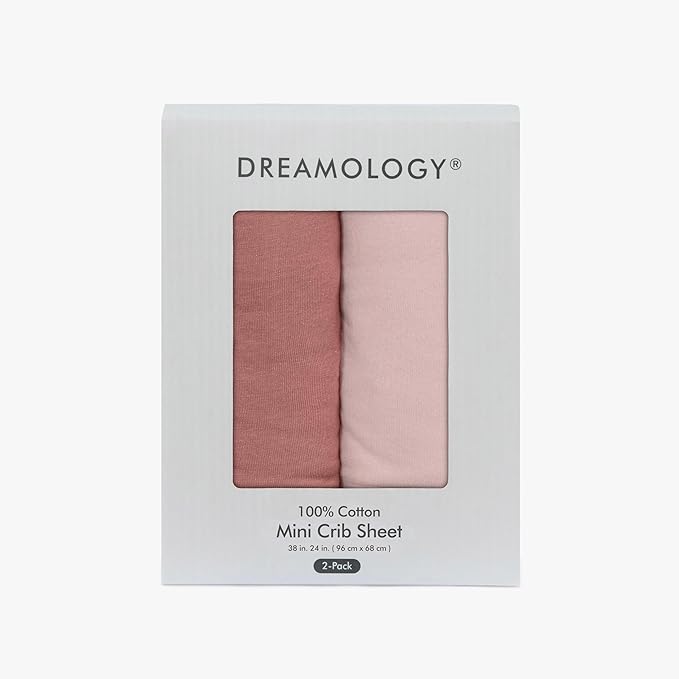 Dreamology 24x38 Mini Crib Sheets, 100% Cotton Crib Sheets for Boys,Girls,Crib Mattress Sheets,Pack and Play Sheets, Mini Crib Sheet Fitted | Rose,Dusty Pink