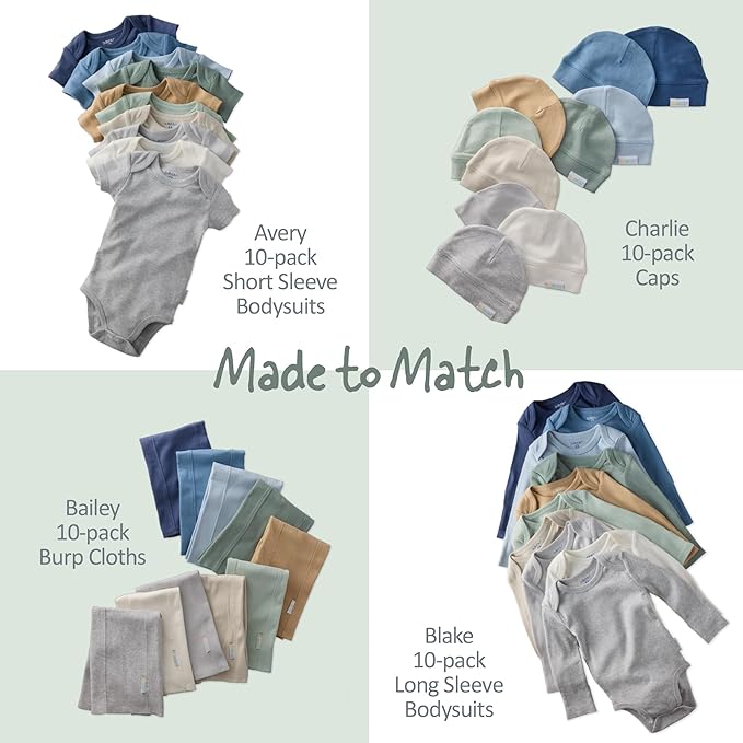 River 10-Pack Baby Terry Washcloths 100% Organic Cotton Absorbent for Baby and Toddler Boys & Girls, Seafoam Terra Rainbow, One Size