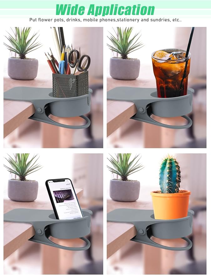 Kalolary New Drinking Cup Holder Clip with Groove, Table Bottle Cup Stand DIY Glass Cup Clamp Storage Saucer Clip Water Coffee Mug Holder Saucer Clip for Home Desk, Gray