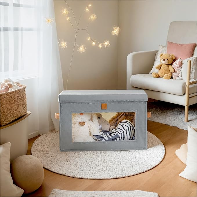 Small Fabric Storage bins - Collapsible Storage Bins with Open Window, 5 Pack Closet Baskets for Shelves, Stackable Decorative Boxes for Home, Dorm, Grey, 13.7"x 9.8" x 9.8"