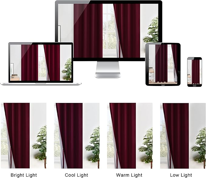XWZO 100% Blackout Curtains with Tiebacks- 2 Thick Layers Completely Shaded Window Treatment Thermal Insulated Lined Drapes with Grommets for Bedroom/Patio Door, Burgundy, W52 x L84, Set of 2 Panels