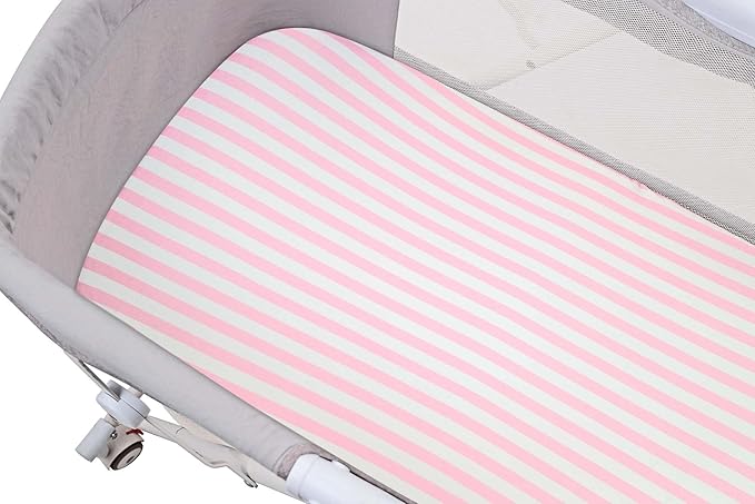 Onacosht Stretchy Bassinet Sheets 33" x 19" Compatible with Mika Micky, KoolaBaby (3 in 1), BabyBond, HARPPA and RICUTON Bedside Bassinet, 3 Pack for Baby Boy and Girl, Pink Arrow Star Stripe Printing