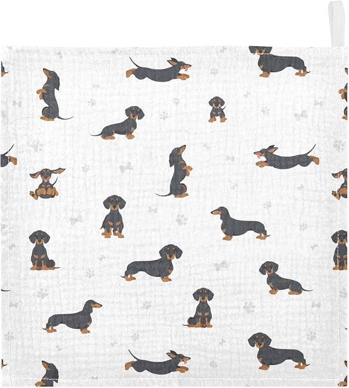 vvfelixl Baby Cotton Washcloths Black Dachshund Infants Bath Towel for Unisex Face Towels for Newborn, Natural Baby Wipes Delicate Skin, 11.8 X 11.8 inch, one sizex5