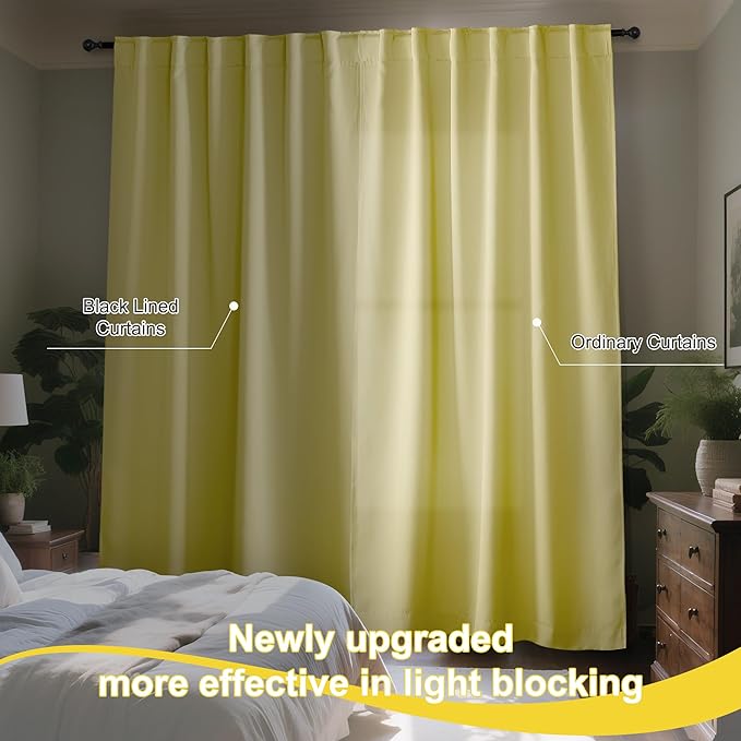 NICETOWN Paler Yellow 100% Blackout Curtains, 2 Panels 52x84 Inches for Living Room & Bedroom Drapes with Rod Pocket Back Tab, Energy Efficient Noise Reducing Thermal Insulated Window Treatments