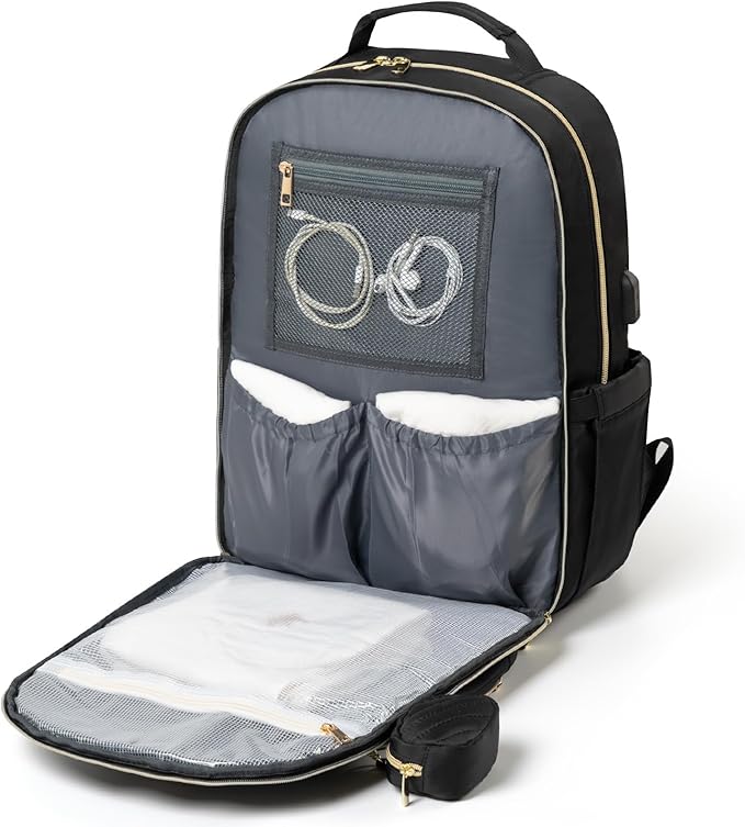 MOMUVO Diaper Bag Backpack, Quilted Baby Bag with Changing Pad & Stroller Straps & Pacifier Case, Large Travel Diaper Bags for Mom Dad, Black | with Changing Pad, Stroller Straps, Pacifier Case, Travel Diaper Bags