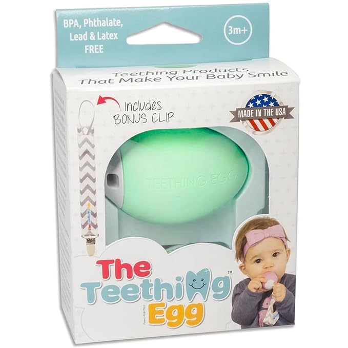 The Teething Egg Baby Teether – Freezable Teething Toy for Babies 3–6 Months up to 18 Months – Made in USA, Food-Grade TPE, Mint